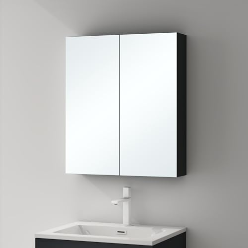 Mai & Mai Armoire Suspendue de Salle de Bain avec Miroir Armoire de Toilette Meuble Murale Miroir avec 2 Portes 60x15x70 cm Anthracite Mat SpiegelSR-02