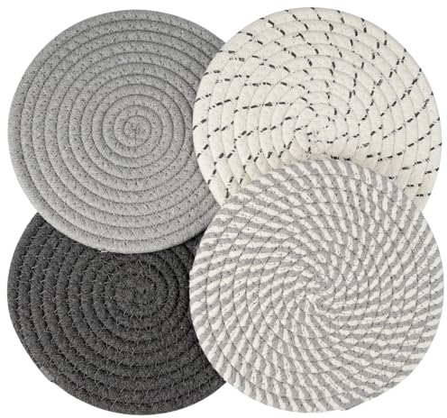 4 Piezas Salva Sartenes De Tejido De Hilo De Algodón, Salvamanteles Redondos Resistente Al Calor, Salvamantel Absorción De Agua, 18cm Bajoplatos para Protege Mesas Y Encimeras