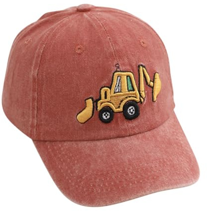 Besforta Sött broderi grävmaskin småbarn barn basebollkeps justerbar bomull tvättad vintage pappa hatt för pojkar flickor ålder 2–8, apelsin, 32-38