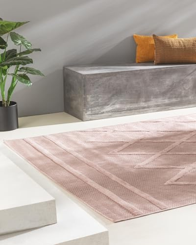 benuta Nest In- & Outdoor Teppich Bonte - Rosa 80x150 cm - Strapazierfähig & Pflegeleicht - Für Balkon, Terrasse, Garten - Küchenteppich & Wohnzimmerteppich - Geometrisch, Boho-Style, Hygge Cozy