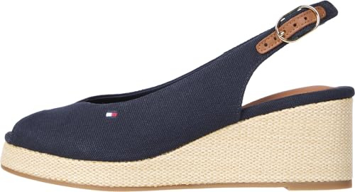 Tommy Hilfiger Donna Espadrillas Wedge Flag Mid Slingback Fibbia Regolabile, Blu (Space Blue), 38