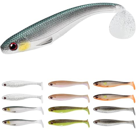 TRUSCEND 12 PZ Esche Da Pesca Per Bass Trota Crappie, Paddle Tail Swimbaits Multiuso, Esca Da Pesca In Plastica Morbida Per Acqua Dolce O Salata, Regali Di Pesca Per Gli Uomini