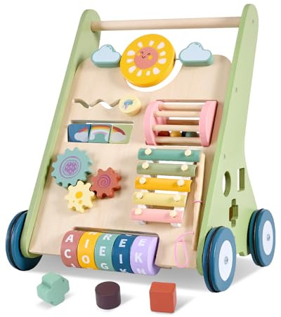 Baby Push Walker, Wooden Baby Walker with Wheels, Montessori Walker for Babies 6-12 Months, Adjustable Speed Push Walking Toys for Boys & Girls 1 Year Old, Christmas Birthday Gifts for Toddler