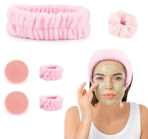Ensemble De Brosse Nettoyante Visage,Livré Avec 2 Silicone Brosse Visage,1 Bandeau NœUd,2 De Bracelets Et 1 éLastique à Cheveux Pour Le Massage,Pour Les Soins De La Peau