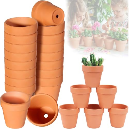 Kinfezlon Macetas de Barro Pequeñas, 24 Terracota Suculentas 4 x 4.5 cm Pequeñas Macetas de Barro con Agujero de Drenaje, Reutilizables Pequeñas Macetas de Barro, para Interior/Exterior, Oficina