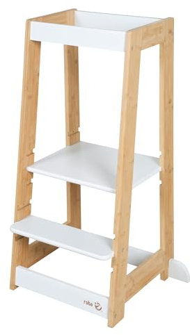 roba Lernturm aus Holz - Bicolor - Sicherer Tritthocker für Kinder - Ideal als Küchenhelfer - Bis 80 kg belastbar - FSC® zertifizierter Bambus