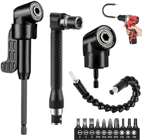 14 Pack Flexible Drill Bit Extensions Set Adapter with Bendy, Screwsriver Connection Bits Kit & 29.5cm Angle Bit & Batch Head, 105° Right Angle Drill Attachment for Tight Corner Workspace