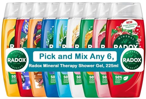 Radox Mineral Therapy Shower Gel Pick and Mix Any 6x 225ml Fresh & Clean Skin | Nourishing Body Wash with Aromatherapeutic Scents | Herbs Body Wash for Men and Women | Choose from 7 Fragrance Options