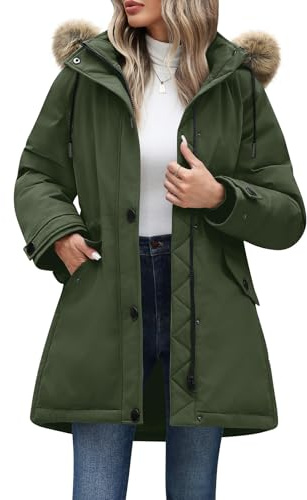 CMTOP Chaqueta Mujer Invierno Abrigo Cálido Impermeable Parka de Viento con Capucha de Piel Desmontable Jacket Elegante Casual Mediana Larga Outwear Slim Fit con Bolsillos