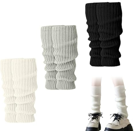 Vernerth 3 Pairs Leg Warmers for Ladies – Knitted Winter Long Leg Warmers Women, Chunky Calf Warmers, Soft Warm Fashion Legwarmer for Yoga, Dance, Skating, 80s Party & Everyday Outfits