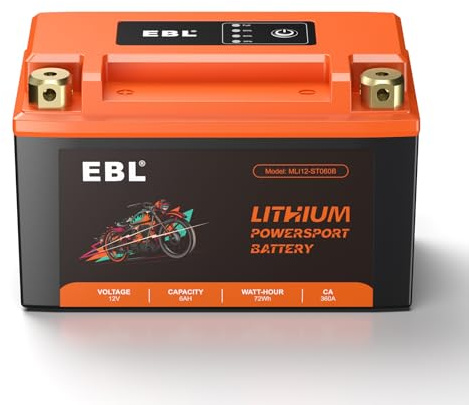 EBL Lithium YTZ10S-BS, 180CCA Lithium LiFePO4 Motorcycle Battery, 12V 6Ah ATV, UTV, Jet Ski, 4 Wheeler, Quad, Riding Lawn Mower, Tractor, Scooter, PWC, Seadoo, Polaris and Generator Battery