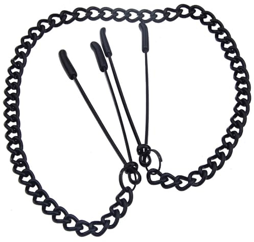Pinzas para pezones con cadena, clips ajustables sin perforaciones para estimulación; juguete sexual para pezones, ideal para el placer de mujeres y principiantes (Negro)