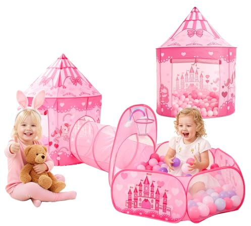 Minifactory 3-in-1 Kids Play Tent with Tunnel & Ball Pit, Indoor Outdoor Playhouse Set for Toddlers, Foldable Children Playhouse with Carry Bag, Durable Polyester Kids Tent Toy Set
