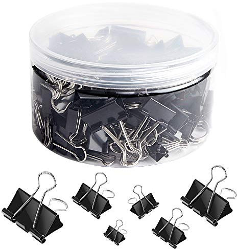 110 Stück Foldback Klammern Set, Schwarze Binderclips, Binder Clips, Metallklammern Papierklammern für Schule, Heimbedarf, Verschiedene Größen für 51 mm 42 mm 32 mm 25 mm 19 mm 15 mm