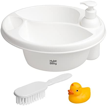 Hylat Baby Baby Waschschüssel für Wickeltisch, 3 Kammern, mit praktischem Zubehör, zum leichten Babywaschen ab 0 Monaten, weiß, oval, Marke: Hylat Baby