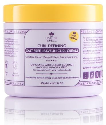 Nature Spell Curl Defining Leave-In Curl Cream 400ml, Infused With Rice Water & Linseed, Leave in Styling Cream For All Curl Types, Made in the UK