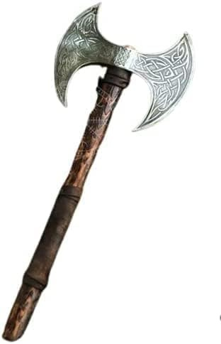 Viking store Viking Axe Double Sided Axe Battle Ax for Cosplay, Display & Collectors Hatchet Medieval Viking Double-Edged Ax Norse Hatchet Replica with Wooden Handle