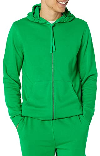 Amazon Essentials Sudadera con capucha y cremallera completa de felpa de manga larga (disponible en tallas grandes y largos especiales) Hombre, Verde, XS