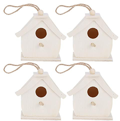 Casa Pajarera Madera, sin Terminar Colgable Pintar Pájaro Cuerda Natural Jardín Patio Decoración Nido Exteriore Kit Casita Madera Decorar Colgante Adorno Pajaro Exterior Colgar Jaula Canario Maciza