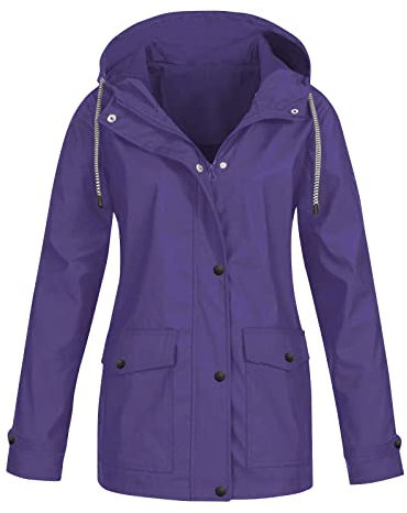 Veste Pluie Femme Coupe Vent Parka de Pluie avec Capuche Sport Zippé Chaude Veste Outdoor Casual Grande Taille Randonnée Manteau Marque Mi Saison Adulte Jacket Violet 3XL
