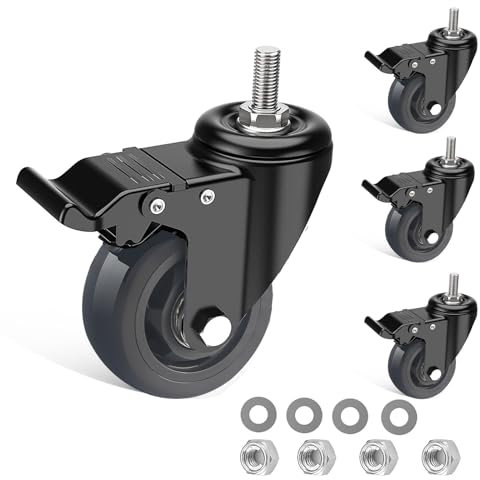 IQWTU Swivel Castors 75 mm with Brake, Pack of 4 Furniture Castors with M10 x 30 Screw, Heavy Duty Castors Including Mounting Accessories, Transport Castors 360° Rotation up to 400 kg, Wheels for