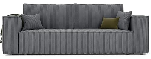 GREKPOL Schlafsofa mit Bettkasten 240x105 - Cord Dunkelgrau Sofa mit schlaffunktion - Couch mit Schlaffunktion - Sofa 3 Sitzer - Wohnzimmer Couch - Schlafcouch