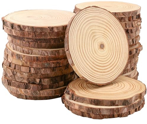 HEIHAK 30 PCS 13-14cm Pine Wood Slices, Natural Round Wood Circles, Unfinished Wood Discs for Decorations, DIY Handicraft Materials, Hanging Signs