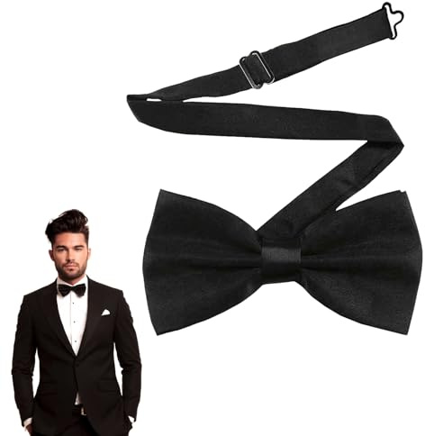 YHQZ Classic Solid Color Pre-Tied Bow Tie for Men, Satin Tux Bowtie, Adjustable Formal Neck Bow Tie for Parties, Wedding (Black)