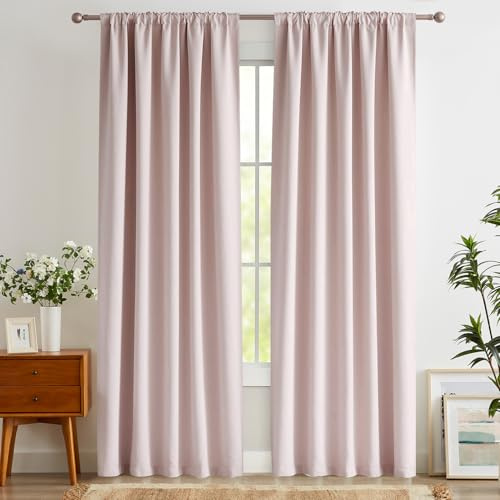 Abstractex Pink Blackout Curtains 54 Inch Drop for Girls Kids Bedroom, Back Tab Curtain for Living Room Light Blocking Thermal Insulated Drapes Window Treatment 2 Panels, W52 x L54