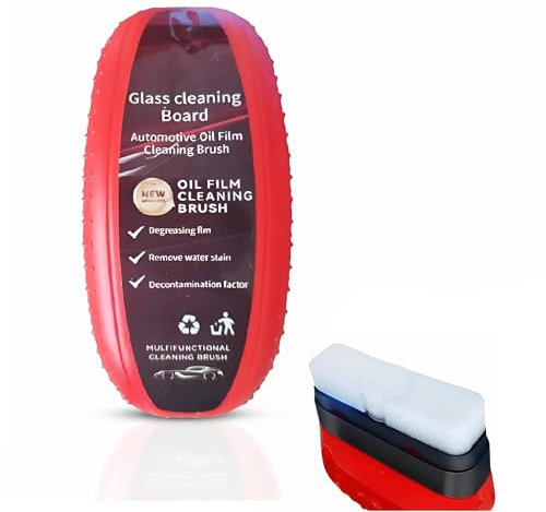 Automotove Oil Film Cleaning Brush red- Car wash Brush Prevents Rain and Fog Glass Oil Film Remover - Car Glass Cleaning Board, Enhances Clarity and Visibility