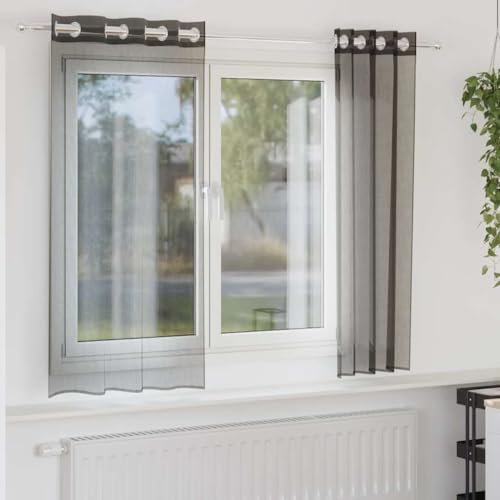 AJJHUUKI Decor-Trattamenti per finestre-Tende e tendaggi-Tende in voile con occhielli 2 pezzi Nero 140x175 cm