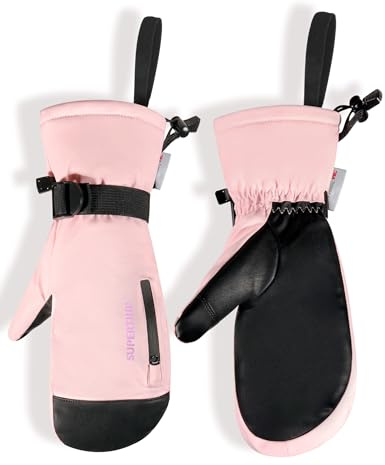 Supertrip Ski Mittens Men Women, Waterproof Snowboard Mittens Gloves Touch-Screen Anti-Slip Snow Mitts 3M Thinsulate, Warm Insulated in Cold Weather Winter (Pink, Medium)