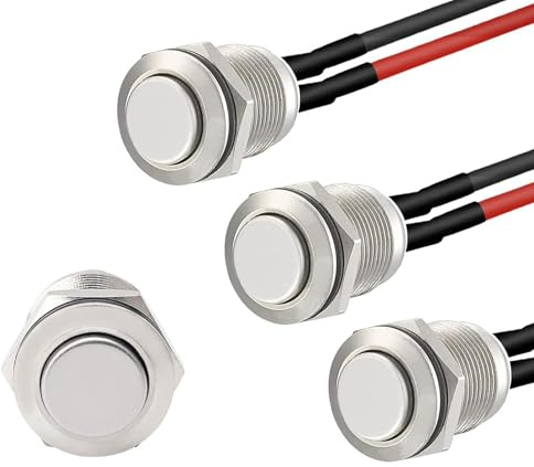 12V Prewired Waterproof Push Button Switch – Momentary (Self-Reset) Stainless Steel Mini Round Push Start Button, Small Round 12mm Power Switch, IP65 Metal Pushbutton for Car DIY Electronics (3)