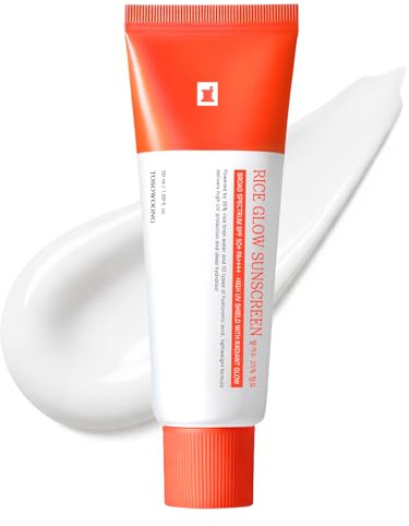 TOSOWOONG Rice Glow Sunscreen, SPF50+ Broad Spectrum Korean Sunscreen for Face, Dewy Finish No White Cast, Glass Skin Hydrating SPF Moisturizer with Rice Water & Hyaluronic Acid, 50ml / 1.69 fl. oz.