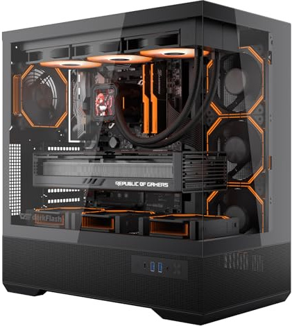 darkFlash LAND451 ATX PC Case, Vertical Graphics Card, Support BTF Motherboard, Full-View Mid Tower Gaming Case, Type-C Port, Up to Dual 360mm AIO, Supports RTX 5090 up to 420mm (Black)