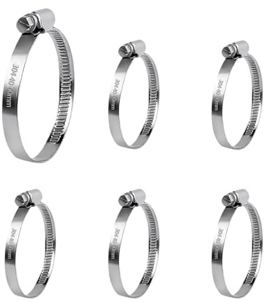 6 PCS 40-60MM Collier de Serrage Réglable, Collier de Serrage Inox 304, Colliers Serrages Métallique pour Tuyaux, colliers pour tuyaux pour Plomberie, Automobile et Applications Mécaniques