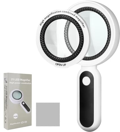 Loupe Grossissante à Main 3 Niveaux 10× 30× avec 21 LED, Loupe de Lecture Éclairante à Double Lentilles HD, Outil pour Seniors et Malvoyants, Idéale pour Lecture Bijoux Observation et Travaux Manuels