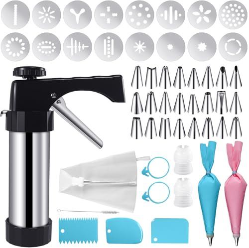 exinddea 52 Pcs Cookie Press Gun Kit,Stainless Steel Cookies Press Spritz
