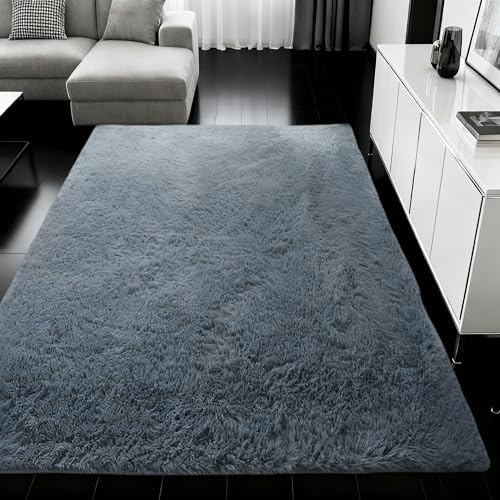 Vardagsrum Konstfäll 200 x 380 cm Halkfri Mjuk Sängmatta Enkel för Sovrum Barnrum, Mörkgrå