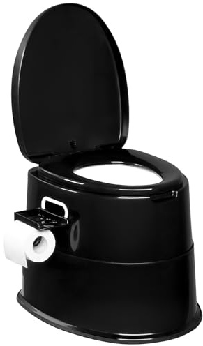 Bonnlo Toiletta Portatile in PP, WC Portatile con Base e Secchio Rimovibili, Vasino per Adulti, Anziani e Bambini da Viaggio e Campeggio (Nero, 50 x 40 x 42 cm)