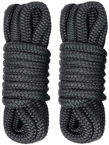 Boat Dock Line Rope Double Braid Nylon Boating Dock Lines Rope Mooring Rope Ultra Strong and Soft Anchor Rigging Line Boat Accessories,16.5ft,3/8inch(2pcs)