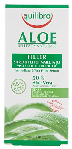 Equilibra Viso, Aloe Filler Siero Effetto Immediato, Siero Viso a Base di Aloe Vera per Pelli Sensibili, Idratante e Protettivo, Contrasta i Segni dell'Invecchiamento su Pelli Mature, 20 ml