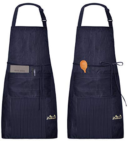 Viedouce 2 Packs Apron Cooking Kitchen Waterproof, Adjustable Chef Apron with Pockets for Home, Restaurant, Craft, Garden, BBQ, School, Coffee House, Apron for Men Women, Striped-Navy