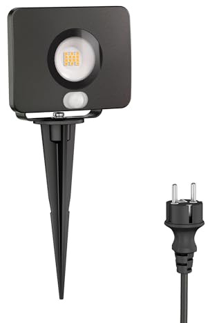 ledscom.de LED Gartenstrahler Wega mit Erdspieß für außen mit Bewegungsmelder, schwarz 11,4W 800lm warm-weiß