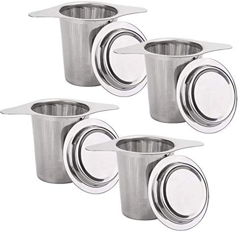 Yarlung 4 Pack 18/8 Stainless Steel Tea Infuser Mesh Strainer with Lid, Large Capacity Double Handles Extra Fine Mesh Filter for Hanging on Teapots, Mugs, Cups for Brewing Loose Leaf Tea and Coffee