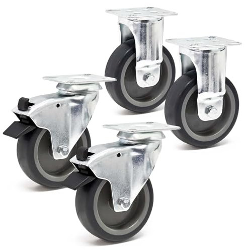 Juego de ruedas 75 mm 2 x ruedas giratorias con freno y 2 x ruedas fijas 75 kg/rueda