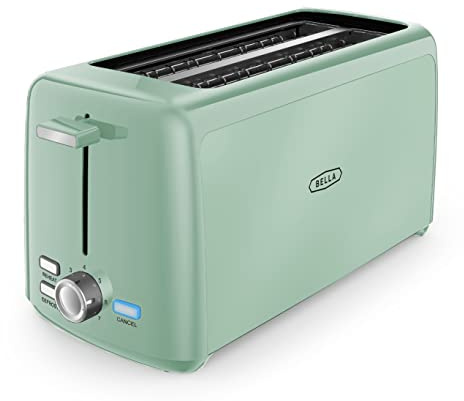 BELLA 4 Slice Toaster, Long Slot & Removable Crumb Tray - 7 Shading Options with Auto Shut Off, Cancel & Reheat Button - Toast Bread & Bagel, Sage