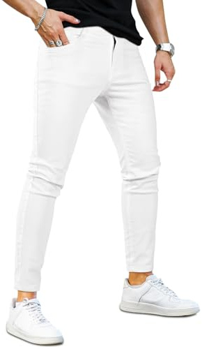 GINGTTO Skinny Jean Homme Slim Elastique Denim Pantalon Blanc 32W30L