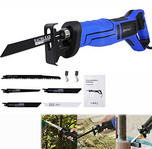 Sierra de sable profesional (900 W, 28 mm de longitud ajustable, sin herramientas, velocidad variable, 5 hojas de sierra para cortes rápidos en madera, metal y plástico)