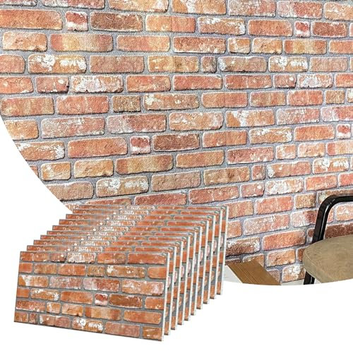 Dundee Deco 3D Wall Panels Faux Brick - Cladding, Red Orange Stone Look Wall Paneling, Styrofoam Facing for Living Room, Kitchen, Bathroom, Balcony, Bedroom, Set of 10, Covers 54 sq ft